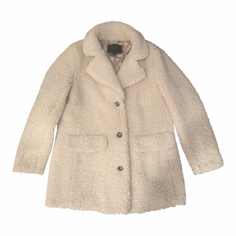 J. Crew Teddy Sherpa Jacket Ivory Button‎ Up Faux Fur Coat size small - Picture 4 of 10